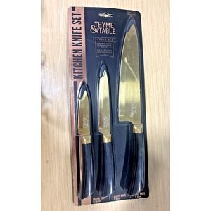 Thyme & Table 3pc Kitchen Knife Set Gold Titanium Chef Utility Paring NEW